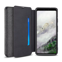 Protect your Google Pixel 4 with this durable and stylish grey canvas case by Olixar. What's more, for convenience this case transforms into a stand to view media and includes a card slot.