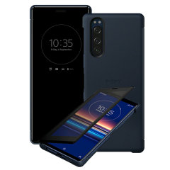 This official Style Cover View in Blue from Sony houses your Xperia 5, providing protection and full functionality through the see-through touchscreen font cover, allowing you to view and action incoming messages and calls.