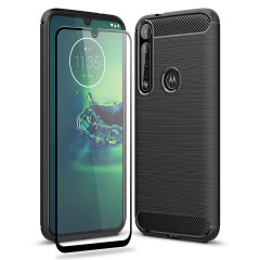 Flexible rugged casing with a premium matte finish non-slip carbon fibre and brushed metal design, the Olixar Sentinel case in black keeps your Motorola Moto G8 Plus protected from 360 degrees with the added bonus of a tempered glass screen protector.