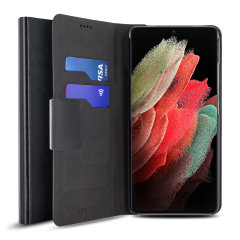 Olixar Black Leather-Style Wallet Stand Case - For Samsung Galaxy S21 Ultra