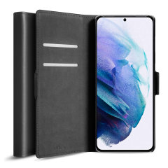 Olixar Genuine Leather Black Wallet Stand Case - For Samsung Galaxy S21