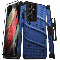 Zizo Bolt Samsung Galaxy S21 Ultra Tough Case & Screen Protector- Blue