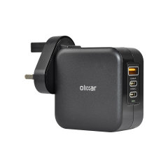 Olixar 65W GaN Super Fast Wall Charger with USB-A , 2 USB-C Ports & Interchangeable Travel Pins