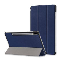 Olixar Leather-Style Samsung Galaxy Tab S7 Plus Case with S Pen Holder - Navy Blue