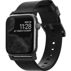 Nomad Black Leather Strap - For Apple Watch Series 7 45mm