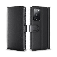 Olixar Genuine Leather Samsung Galaxy S20 FE Wallet Stand Case - Black
