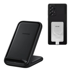 Official Samsung Black Fast Wireless Charging Stand EU Plug 15W & Wireless Adapter - For Galaxy A73