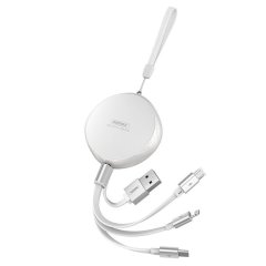 Remax 3-in-1 Lightning, USB C, and Micro USB Retractable 1m Charging Cable - White