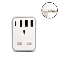 UK to EU Travel Adaptor with 3 USB-A and 1 USB-C Port