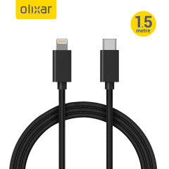 Olixar 18W Black Lightning to USB-C 1.5m Charging Cable - For iPhone 14 Pro