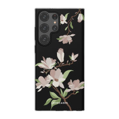 LoveCases White Cherry Blossom Black Gel Case - For Samsung Galaxy S23 Ultra