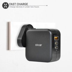 Olixar Black Super Fast 65W GaN USB A and USB-C Wall Charger - For Samsung Galaxy S23 Plus