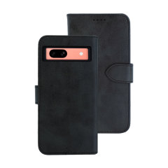 Olixar Leather-Style Black Wallet Stand Case - For Google Pixel 7a