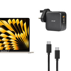 Olixar Super Fast 65W GaN USB A and USB-C Wall Charger With Super Fast Braided USB-C to C Cable - For MacBook Air 15" 2023