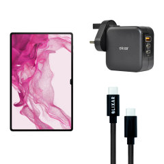 Olixar Super Fast 65W GaN USB A and USB-C Wall Charger With Super Fast Braided USB-C to C Cable - For Samsung Galaxy Tab S9 Plus