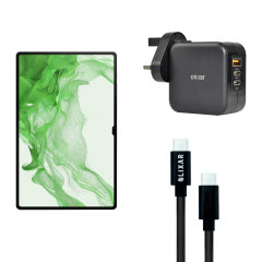 Olixar Super Fast 65W GaN USB A and USB-C Wall Charger With Super Fast Braided USB-C to C Cable - For Samsung Galaxy Tab S9 Ultra