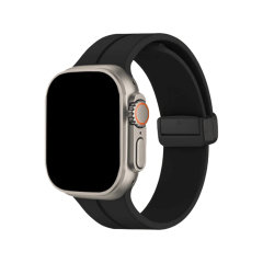Olixar Black Silicone Strap with Magnetic Buckle - For Apple Watch Series 9 45mm