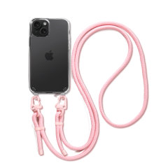 LoveCases Clear Case with Pink Adjustable Crossbody Lanyard - For iPhone 14