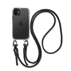 LoveCases Clear Case with Black Adjustable Crossbody Lanyard - For iPhone 12