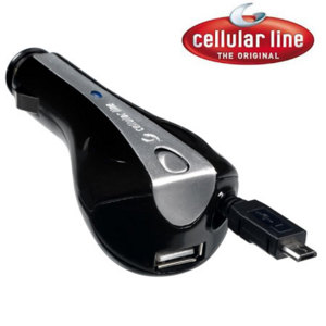 Chargeur allume-cigare Avec câble rétractable et deuxième port USB micro-USB - Cellular Line - 