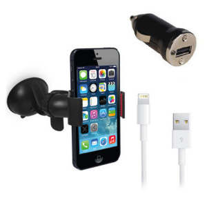 Designed for use with the iPhone 5S / 5C / 5. This pack allows you to charge your iPhone 5S / 5C / 5 on the go and mount it securely in any vehicle.