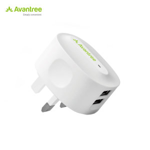 This Avantree Dual USB UK Mains Charger is a compact adapter with two USB charging ports powerful enough to charge a tablet and a smartphone simultaneously.
