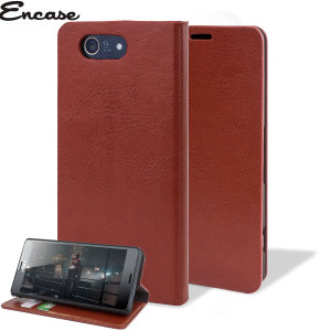 Protect your Sony Xperia Z3 Compact with this durable and stylish brown leather-style wallet case. What's more, this case transforms into a handy stand to view media.