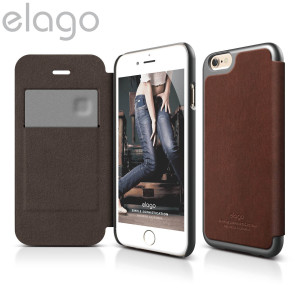 An elegant, slimline Leather flip case. The elago leather flip case offers great protection for your iPhone 6, as well as a card slot and anti-ghost camera cut-out.