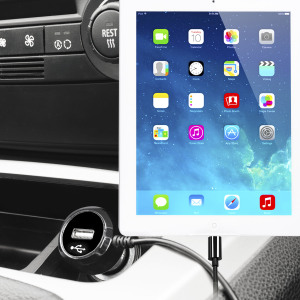 Altijd een opgeladen Apple iPad Air 2 met deze High Power 2.4A Auto Oplader. De oplader heeft een spiraal vormig snoer en een extra USB poort om een tweede toestel op te laden.