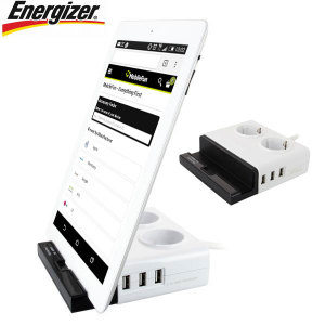 Connect three different USB devices supporting quick data transfer speeds while also acting as a powerful phone charger. Features a tablet stand and embedded EU surge protected power outlets.