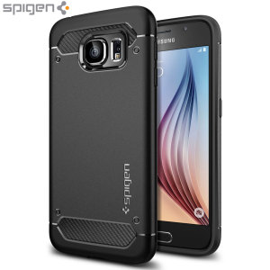 Conozca la carcasa resistente de nuevo diseño para el Samsung Galaxy S6. Está fabricada en TPU resistente y flexible que ofrece un diseño mecánico, incluyendo una textura de fibra de carbono, la Ultra resistente en negro mantiene su teléfono seguro y delgado.