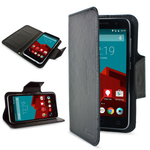 Encase Leather-Style Vodafone Smart Prime 6 Wallet Case - Black