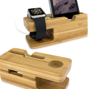 Display and charge your Apple Watch 3 / 2 / 1 with this beautifully crafted bamboo stand by Olixar. Also charge your iPhone with the additional docking position, so you can view notifications in comfort while your phone is charging.
