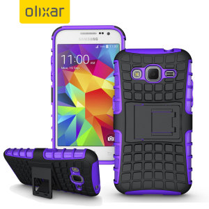 Protect your Samsung Galaxy Core Prime from bumps and scrapes with this purple ArmourDillo case. Comprised of an inner TPU case and an outer impact-resistant exoskeleton, with a built-in viewing stand.