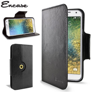  Encase Rotating Leren-Style Samsung Galaxy E7 Wallet Case - Zwart