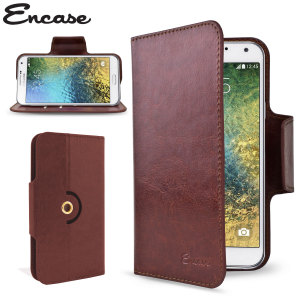Encase Rotating Leather-Style Samsung Galaxy E7 Wallet Case - Brown