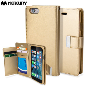 With the perfect blend of elegance, functionality and protection, this luxurious wallet case from Mercury in gold is the ideal companion for your iPhone 6S Plus / 6 Plus. Featuring 5 card slots and a document pocket you can carry more easily.
