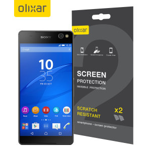 Keep your Sony Xperia C5 Ultra screen in pristine condition with this Olixar scratch-resistant screen protector 2-in-1 pack.