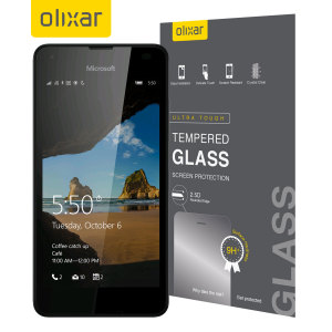 Deze ultra dunne screen protector van gehard glas voor de Microsoft Lumia 550 van Olixar biedt sterke bescherming, hoge zichtbaarheid en gevoeligheid allemaal in één.