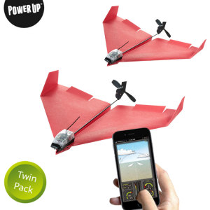 Take to the skies with this ingenious app-controlled paper airplane, complete with rechargeable motor and rudder. Aerobatic greatness and unlimited fun awaits with this twin pack, allowing you to 'dog fight' with friends or even build a twin engine plane.