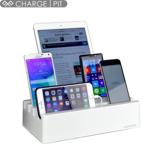 The Charge Pit 6-Port Universal Charging Station in arctic white is a perfect solution for charging multiple devices at home or at the office. It can fast charge up to six Apple or Android devices simultaneously with its 10A high output.