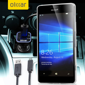 Keep your Microsoft Lumia 950 XL fully charged on the road with this compatible Olixar high power dual USB 3.1A Car Charger with an included high quality USB to USB-C charging cable.