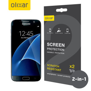 Keep your Galaxy S7's screen in pristine condition with this Olixar scratch-resistant screen protector 2-in-1 pack. Ultra responsive and easy to apply, these screen protectors are the ideal way to keep your display looking brand new.