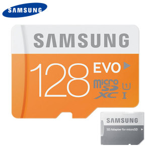 Full HD compliant Class 10 performance Micro SD Card. The 128GB Samsung Micro SDXC Evo Memory card safely and effectively stores all of your precious video and images. Also includes an SD adapter for use with even more devices.