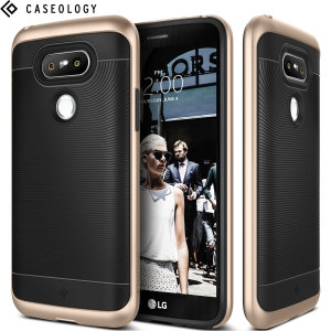Made from rugged TPU and tough polycarbonate and featuring a stunning waved grip design, the Wavelength Series tough case in black and gold keeps your LG G5 safe, slim and stylish.
