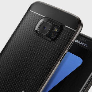 The Spigen Neo Hybrid in gunmetal grey is the new leader in lightweight protective cases. The new Air Cushion Technology corners reduce the thickness of the case while providing optimal protection for your Samsung Galaxy S7 Edge.