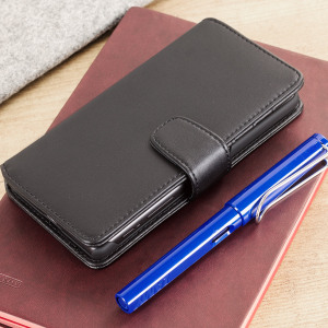 A sophisticated lightweight black genuine leather case with a magnetic fastener. The Olixar Premium genuine leather wallet case offers perfect protection for your Sony Xperia X, as well as featuring slots for your cards, cash and documents.