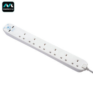 Safely and neatly charge up to 8 devices at once with the 2 metre Masterplug Surge Protected six gang power bar in white. Also featuring two built-in USB charging ports and surge protection for all of your connected devices.