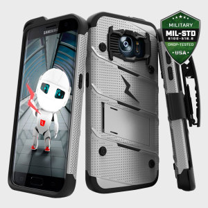 Equip your Samsung Galaxy S7 Edge with military grade protection and superb functionality with the ultra-rugged Bolt case in steel grey from Zizo. Coming complete with a handy belt clip and integrated kickstand.
