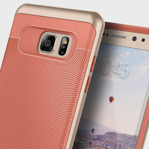 Made from rugged TPU and tough polycarbonate and featuring a stunning waved grip design, the Wavelength Series tough case in coral pink and gold keeps your Galaxy Note 7 safe, slim and stylish.